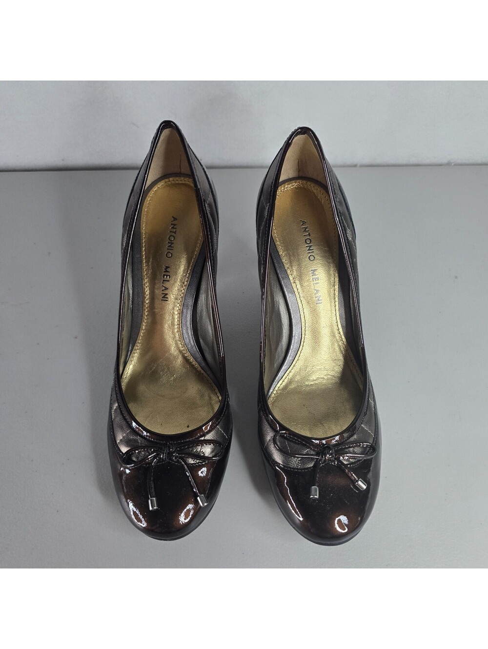 Antonio Melani Rounded Toe Pumps Dark Metallic Brown Bow Accent Sz 7.5M
